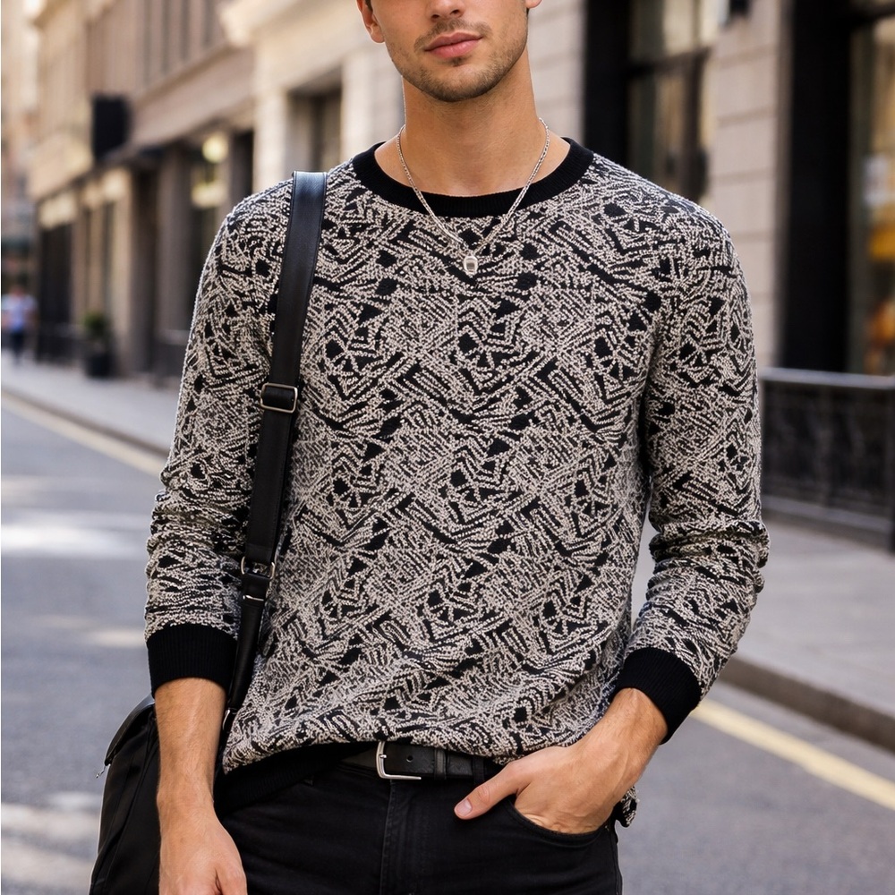 Reiss textured open knit abstract sweater Mens Small Edwin Jumper